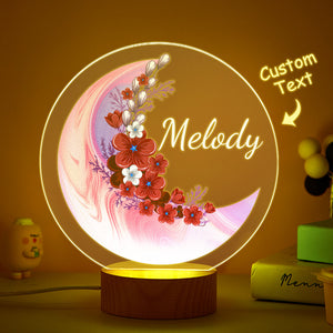 Custom Name Flower Moon Night Light Nursery Room Lamp Gift for Girl