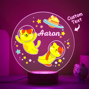 Kittens in Space Custom Name Nursery Room Lamp Kid Night Light Best Gift for Baby