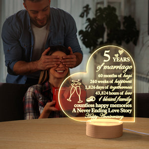 Personalised Anniversary Wedding Night Light Heart Shaped Acrylic Lamp Gifts for Wife Husband - photomoonlamp