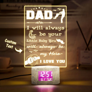 Custom Alarm Clock Night Light To Dad Personalized Name Sign- From Daughter - You'll Always Be My Hero
