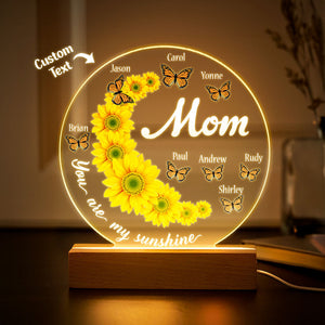 Custom Name Sunflower Lamp Gifts for Mom with Kids' Names Acrylic Night Light