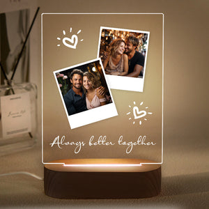 Custom Engraved Couple Gift Personalised Photo Polaroid Plaque LED Night Light - photomoonlamp