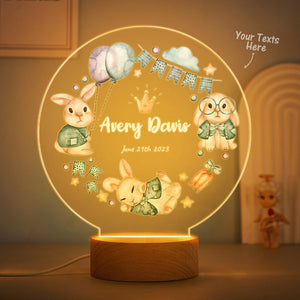 The Best Birthday Gifts For Baby Personalized Cute Crown Rabbit Night Light Custom name Flags And Balloon Table Light - photomoonlamp