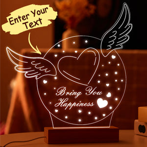 Personalized Flying Heart 3D Lamp Custom Name Desk Lamp Light Decor