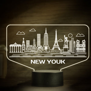 Custom Name New York City Building 3D Night Light Personalized Atmosphere Bedroom Table Lamp Lovely 7 Color Change 3D Night Light - photomoonlamp