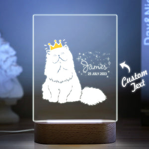 Personalised Baby Gift Nursery Decor Crowned Cat Night Light Custom Name Night Stand Lamp - photomoonlamp