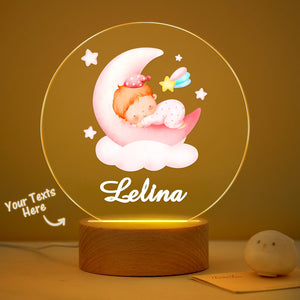 Custom Name Baby Bedroom Lamp Personalised Lovely Baby Sleeping On The Moon For Newborn Night Light baby Gift - photomoonlamp