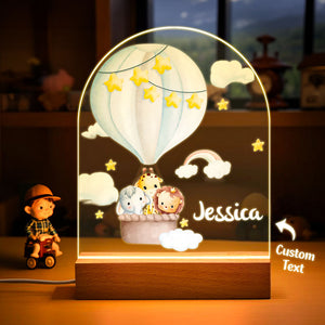 Custom Animals In Hot Air Balloon Name Light Personalized Star and Cloud Night light Kids Gift - photomoonlamp