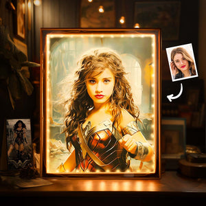Personalized Photo Portrait Custom Face Wonder Woman Mirror Lamp Gifts for Her - photomoonlamp