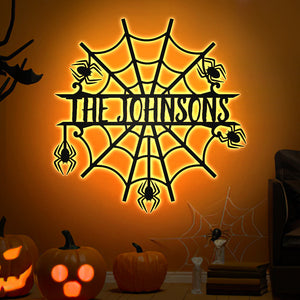 Custom Name Night Light Personalized Halloween Spider Web Light Home Decor - photomoonlamp