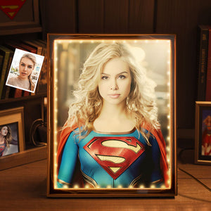 Personalized Superwoman Photo Portrait Mirror Light Custom Face Gifts for Her / Mother - photomoonlamp