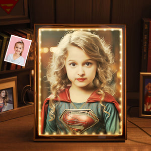 Personalized Supergirl Photo Portrait Mirror Light Custom Face Gifts for Her / Kids - photomoonlamp