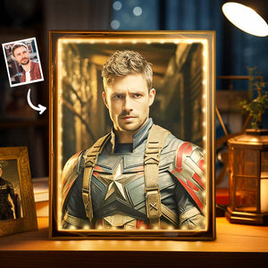 Custom Face Captain America Mirror Light Personalized Photo Portrait Gifts for Him - photomoonlamp