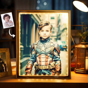Custom Face Captain America Mirror Light Personalized Photo Portrait Gifts for Kids - photomoonlamp