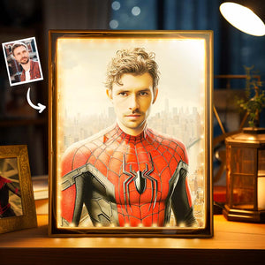 Custom Face Spiderman Mirror Light Personalized Photo Portrait Gifts for Him - photomoonlamp