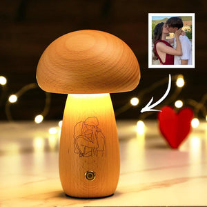 Real Handmade Solid Wood Mushroom Lamp Bedside Ambient Mushroom Night light Cute Little Mushroom Customize photo Gift for Family - photomoonlamp