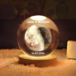 Personalized 2D Moon Phase Crystal Ball Night Light Unique Valentine's Day Gifts - photomoonlamp