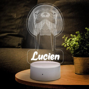 Personalized 3D Illusion Walrus Head With Custom Name Night Light
