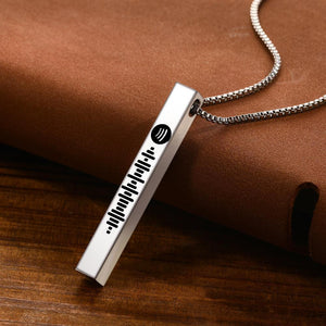 Spotify Code Music Necklace Custom 3D Engraved Vertical Bar Personalized Necklace Stainless Steel