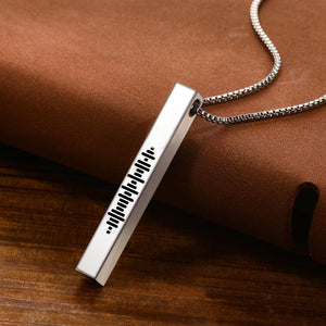 Music Code Necklace Custom 3D Engraved Vertical Bar Personalized Necklace Stainless Steel