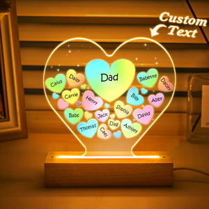 Personalized Engraved Family Heart LED Night Light Grandma Mom Hearts In Heart Lamp - photomoonlamp