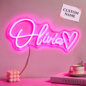 Custom Name Pink Adjustable Lamp Personalized Love Heart Neon Sign Children's Room Decor - photomoonlamp