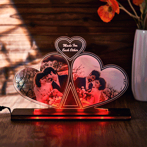 Custom Photo Double Heart Colorful Lamp Personalized Engraved LED Night Light Valentine's Day Gift - photomoonlamp