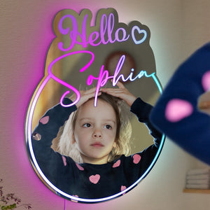 Personalized Name Mirror Light Vanity Hello Beautiful Gift for Her - photomoonlamp