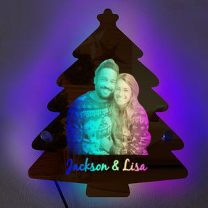 Personalized Photo Name Christmas Tree Mirror Lights Couple Gift - photomoonlamp