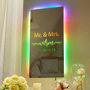 Valentine's Day Gift Mr and Mrs Personalized Name Mirror Light Gift for Couple - photomoonlamp