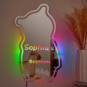 Custom Mirror Light Personalized Name Bear Children's Gift - photomoonlamp