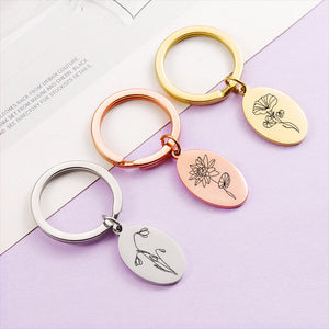 Creative Gift Custom Engraved Birthday Flower Keychain Gift for Her