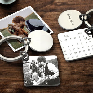 Anniversary Gifts, Custom Photo Engraved Calendar Keychain Anniversary Gift for Lover